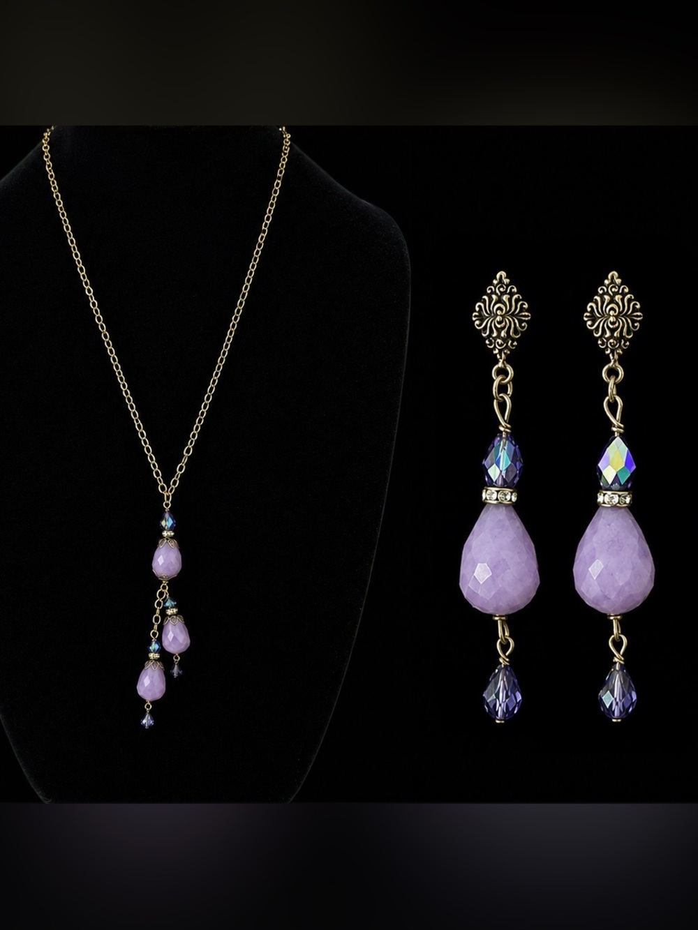 LFK Lori Frantz Koenig 925 Sterling Silver Lavender Lariat Necklace & Earrings